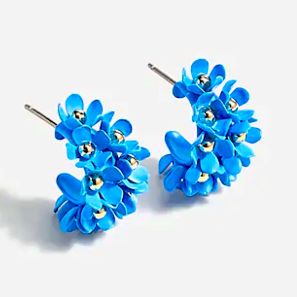 J Crew Blue Floral Soft Bouquet Hoop  Earrings
